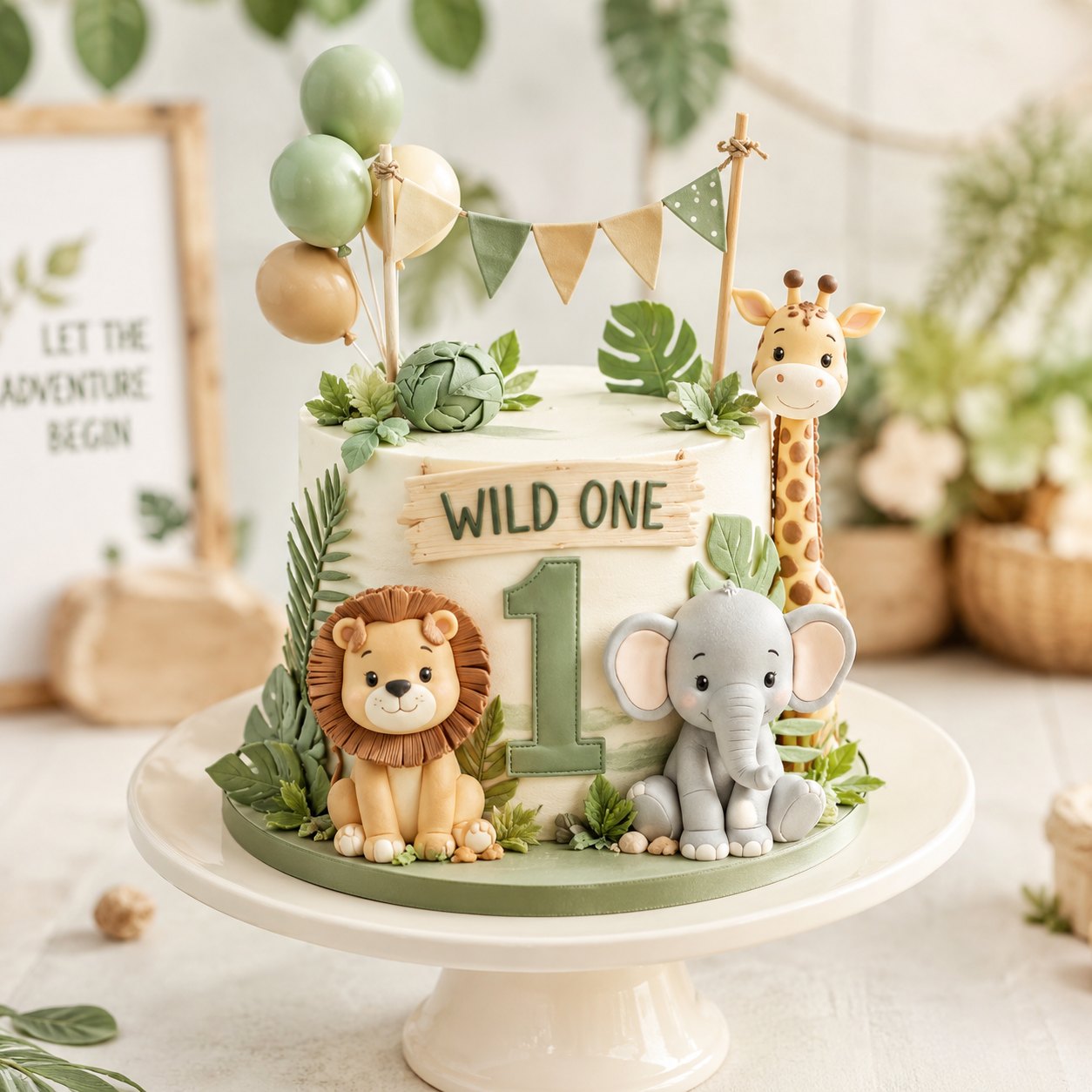 Jungle first birthday cake
